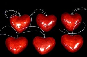 Capiz Red Heart Hand Crafted Ornaments measuring  2" Sold Each