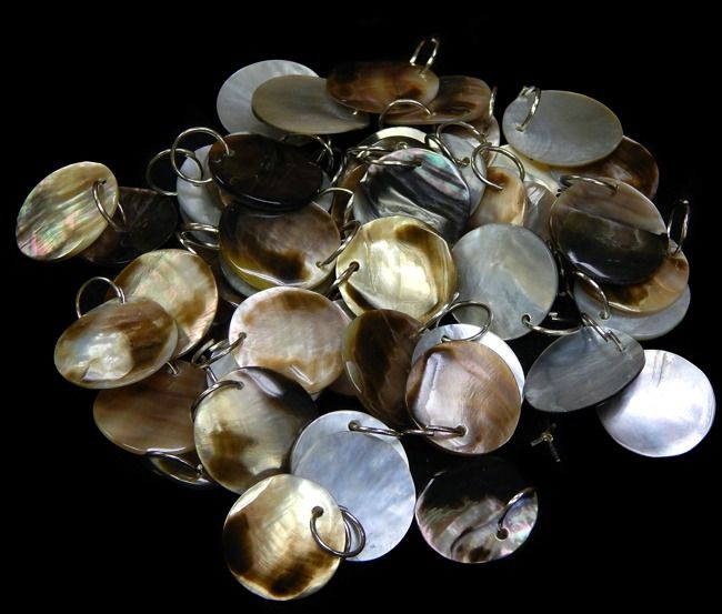 Blacklip Oyster Cut Round Disks with Dilled Hole &amp; Ring measuring 1/2"  Sold Each