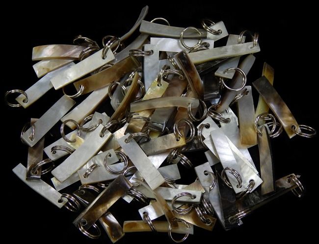 Blacklip Oyster Shells hand Cut into 2"  Sticks with drilled hole &amp; Ring Sold Each