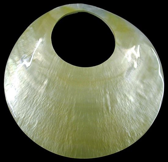 Gold Cut Mother of Pearl with a 1.5" Carved Hole measuring 3 1/2 to 4" Sold Each
