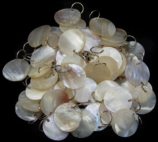 White Mother of Pearl Round Cuts with Drilled Hole &amp; Ring measuring 1/2"  Sold Each