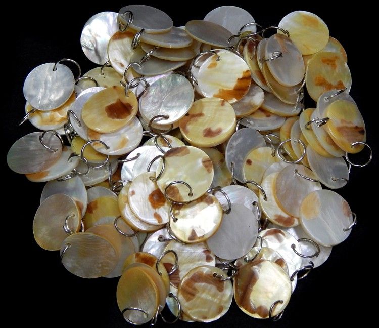 Disks Hand Cut from Goldlip Oyster Mother of Pearl with Driled Hole &amp; Ring measuring 1/2 "  Sold Each