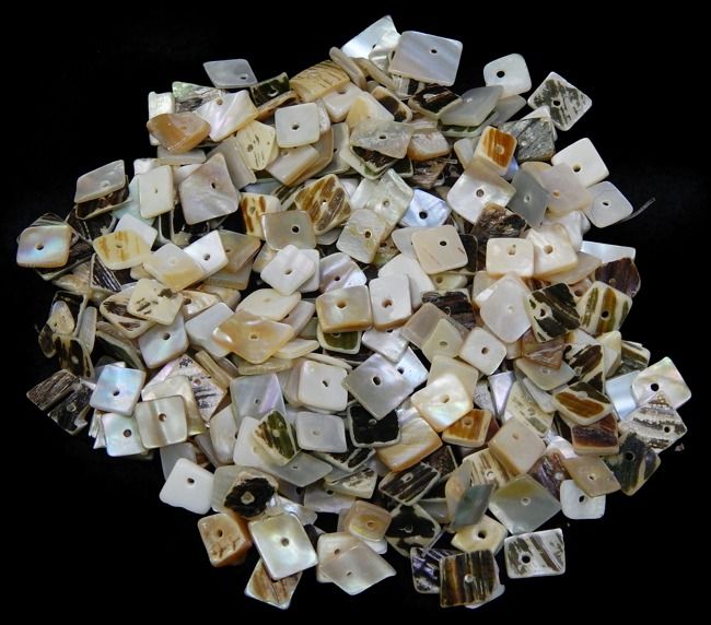Hand Cut Oyster Chips with Drilled Hole measuring 1/4"  Sold by the Ounce