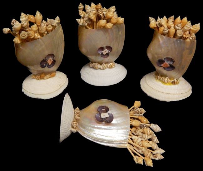 Polished Oyster Shell Container with Toothpicks measuring approximately 5" Sold Each