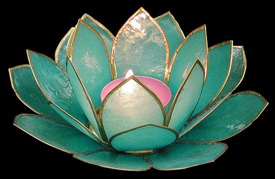 Capiz hand crafted 5x5 Lotus Turquoise Candle Holder   Sold Each