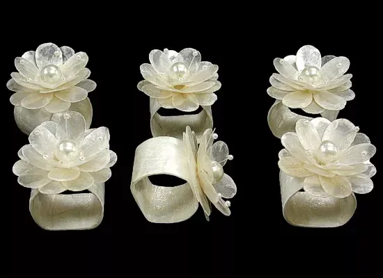 Capiz Napkin Rings with Flower &amp; Pearl Cluster measuring 2"   Sold Each