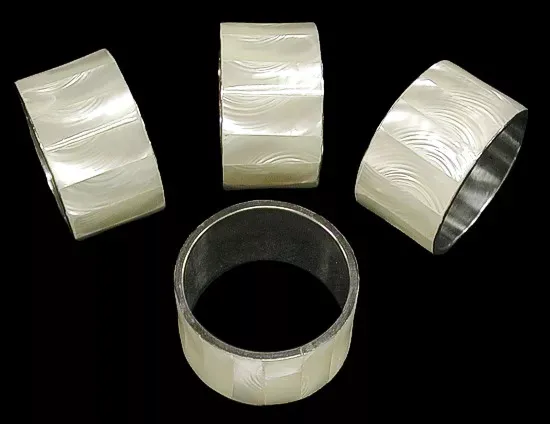 Troca Napkin Rings with Natural Mother of pearl Shell hand Inlaid measuring 1 3/4" Sold Each