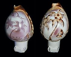 Hand Carved Ocean Scenes Shell Nitelite measuring 4" Sold Assorted Each