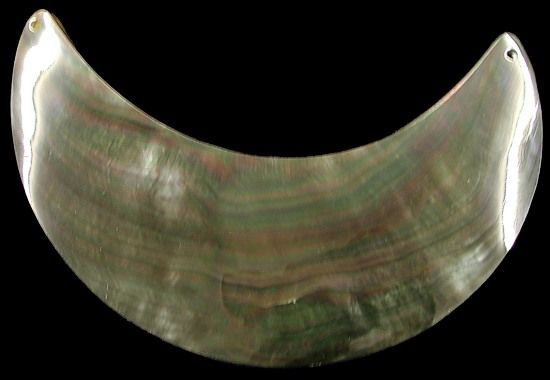 Blacklip Oyster Shell Moon cut measuring  3 1/2 to 4" Tip Drilled Hole  Sold Each