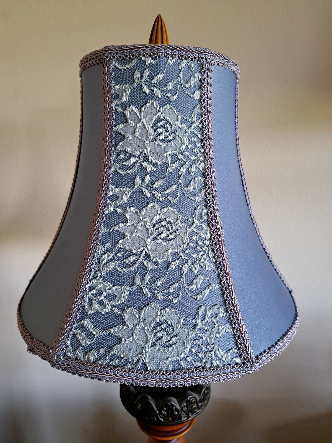 Lampshade 6x12x10" Slate Blue Bell Style Lace Over-lay