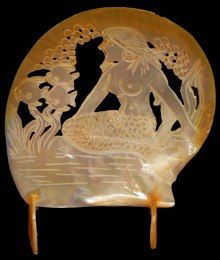 Golden Mermaid2 Carved From Gold Lip Oyster Shells measuring  6 to 8"  Sold Each