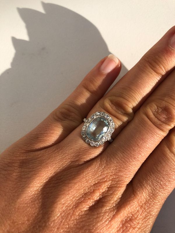 Aquamarine & Diamond Ring in 14K Yellow Gold