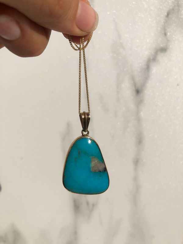 Turquoise Pendant in 14K Yellow Gold