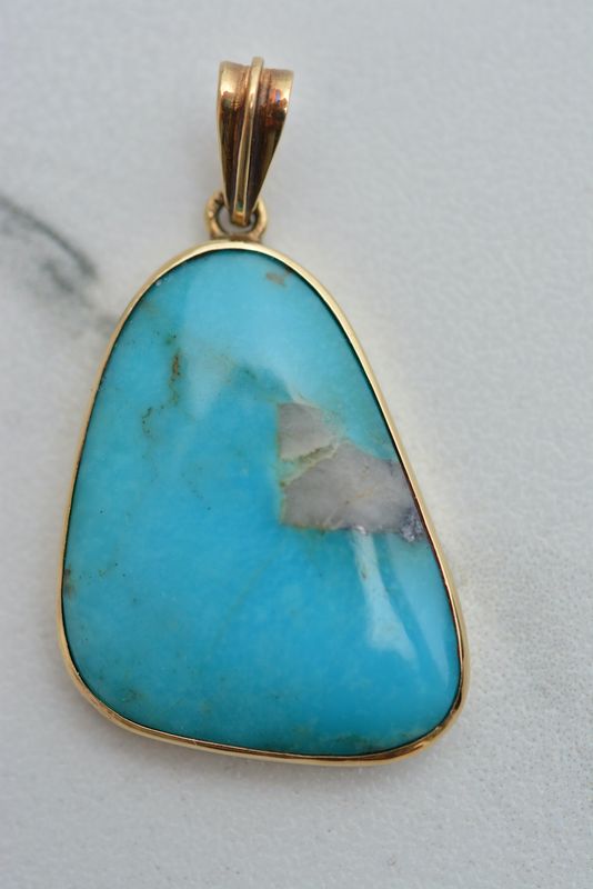 Turquoise Pendant in 14K Yellow Gold