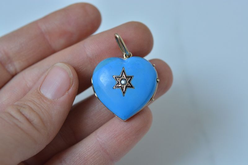 Art Deco blaues Emaille Medaillion, 14 kt Gold (ca.1930)