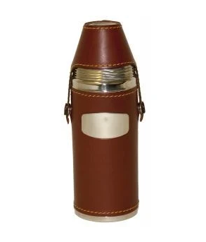 Bisley Jachtfles Leder Lichtbruin met 4 Bekers