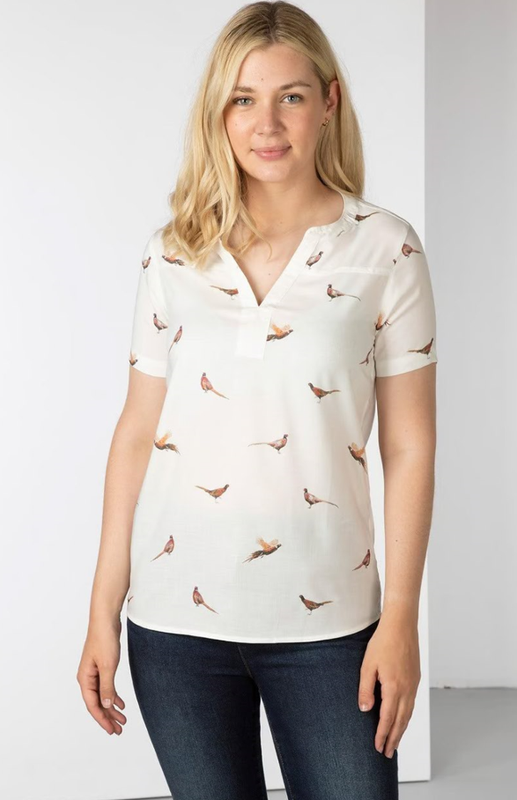 Rydale Dames Wistow II Pheasant Print Blouse Korte Mouwen Cream