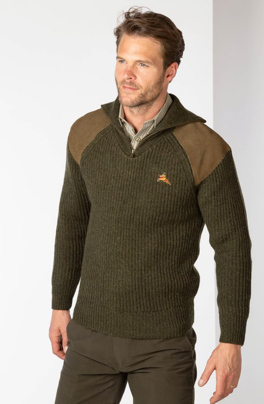Rydale Heren Danby Half Zip Chunky Shooting Sweater Olive Tweed