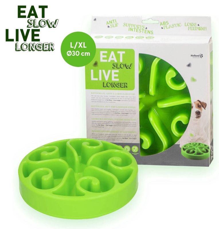 Eat Slow Live Longer Voerbak Anti Schrok Groen