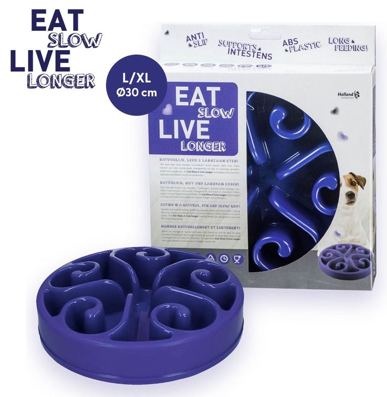 Eat Slow Live Longer Voerbak Anti Schrok Blauw
