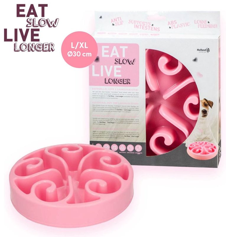 Eat Slow Live Longer Voerbak Anti Schrok Roze