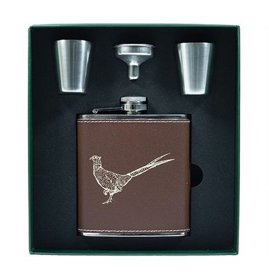 Bisley Heupfles Set Leder Bruin Fazant 170 ml