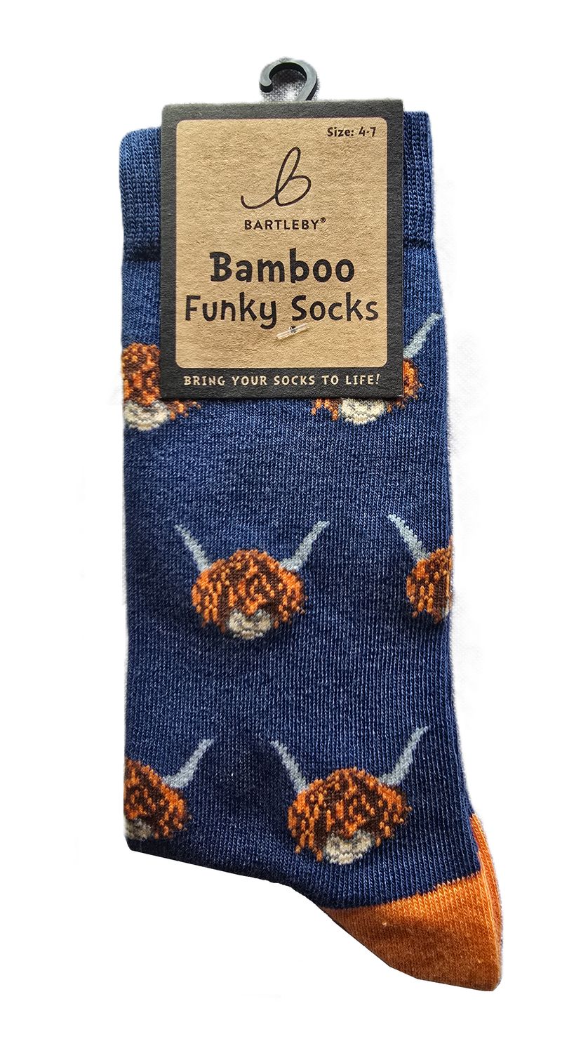 Bamboo Funky Socks Highland Cow Blauw/Oranje