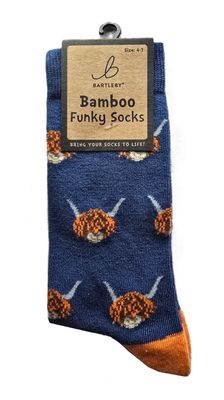 Bamboo Funky Socks Highland Cow Blauw/Oranje