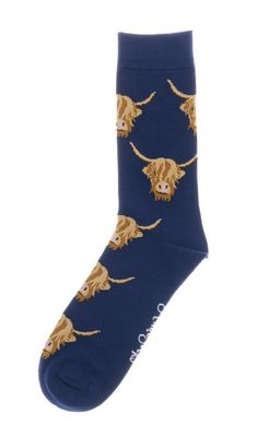 Shuttle Socks Highland Cow Navy Blauw