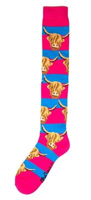 Shuttle Socks Highland Cow Hot Pink/Blauw