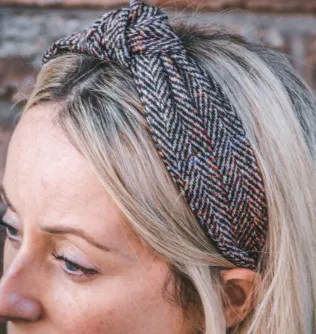 Foxy Pheasant Geknoopte Haarband Tweed Chocolade