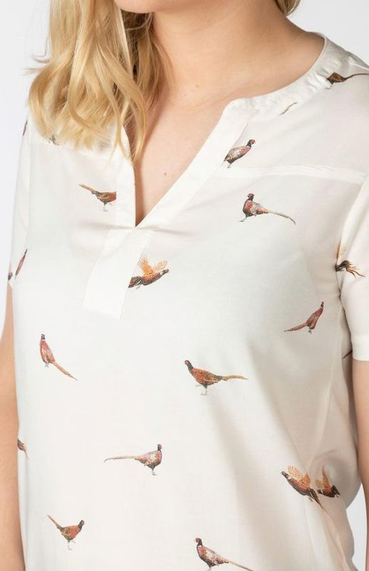 Rydale Dames Wistow II Pheasant Print Blouse Korte Mouwen Cream