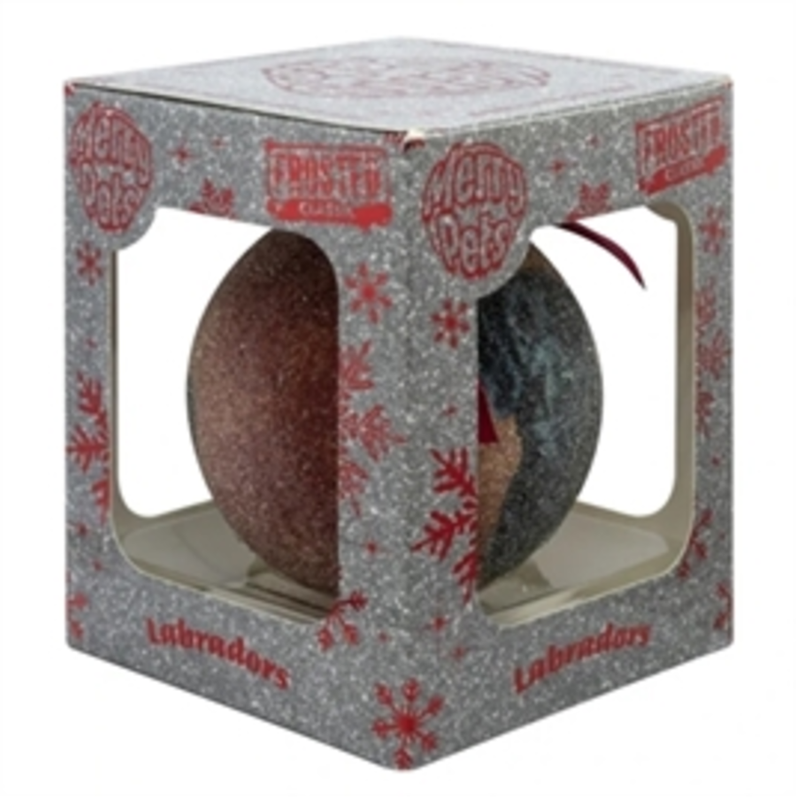 Kerstbal Frosted Labradors Rood