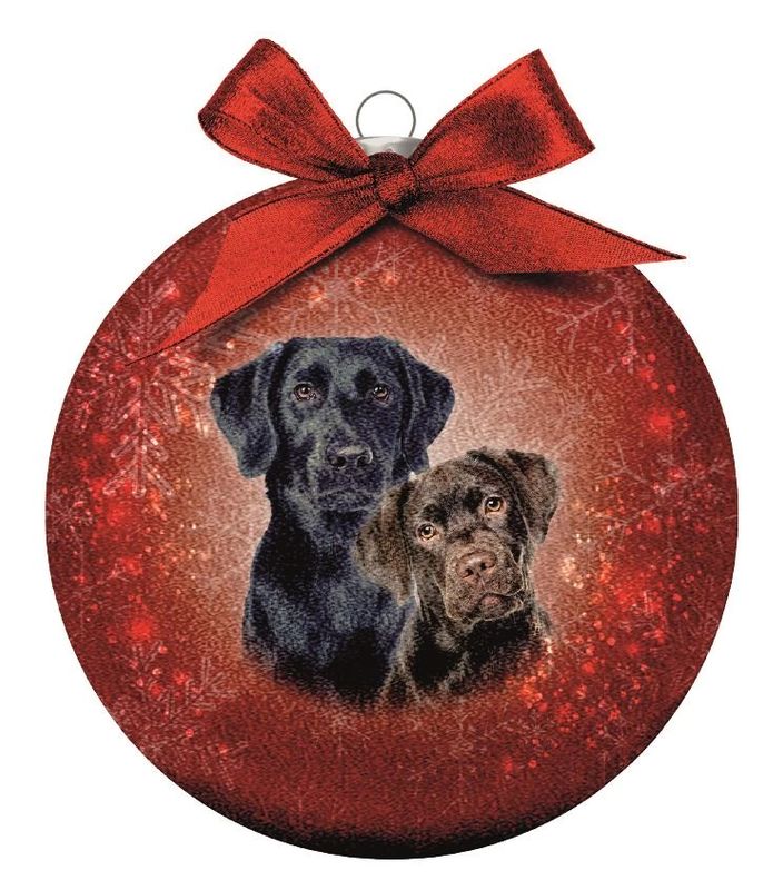 Kerstbal Frosted Labradors Rood