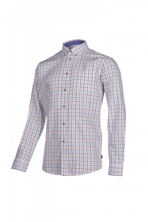 Baleno Heren Hemd Berkley Camel/Blauw/Bruin