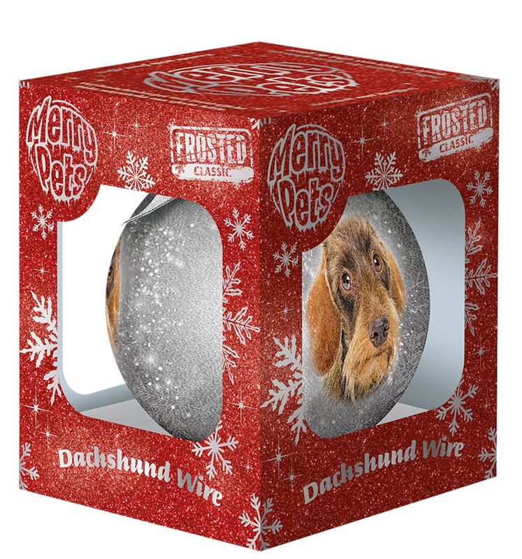 Kerstbal Frosted Ruwharige Teckel Grijs