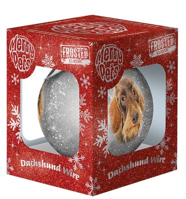 Kerstbal Frosted Ruwharige Teckel Grijs