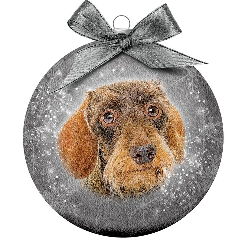 Kerstbal Frosted Ruwharige Teckel Grijs