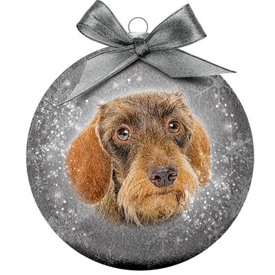 Kerstbal Frosted Ruwharige Teckel Grijs