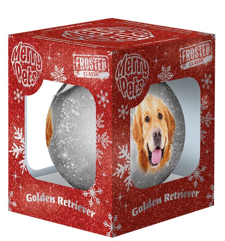 Kerstbal Frosted Golden Retriever Grijs