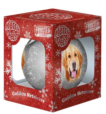 Kerstbal Frosted Golden Retriever Grijs