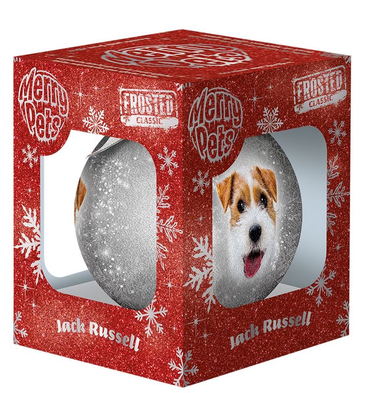 Kerstbal Frosted Jack Russel Grijs