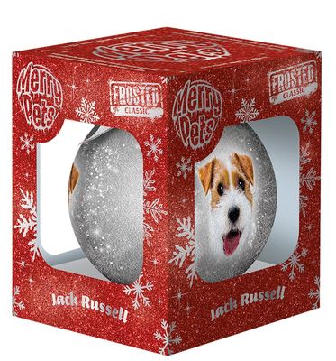 Kerstbal Frosted Jack Russel Grijs