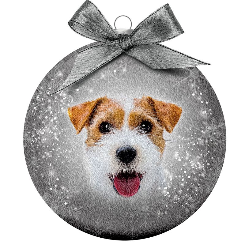 Kerstbal Frosted Jack Russel Grijs