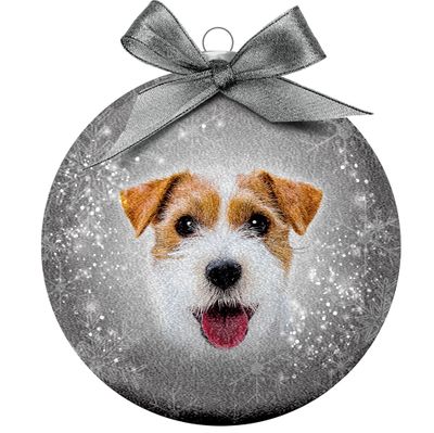Kerstbal Frosted Jack Russel Grijs