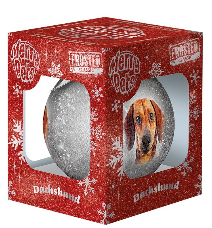 Kerstbal Frosted Teckel Grijs