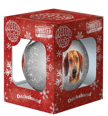 Kerstbal Frosted Teckel Grijs