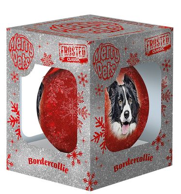 Kerstbal Frosted Border Collie Rood