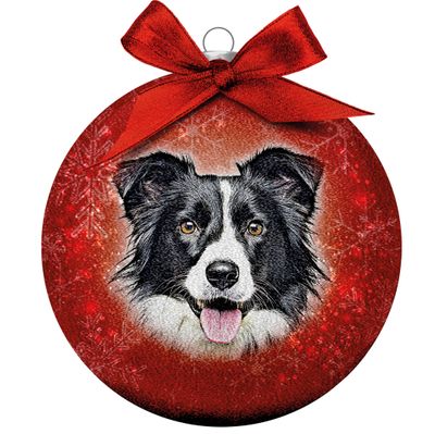Kerstbal Frosted Border Collie Rood