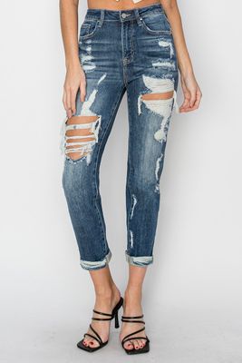 RISEN HIGH RISE ANKLE BOYFRIEND CUFFED JEANS